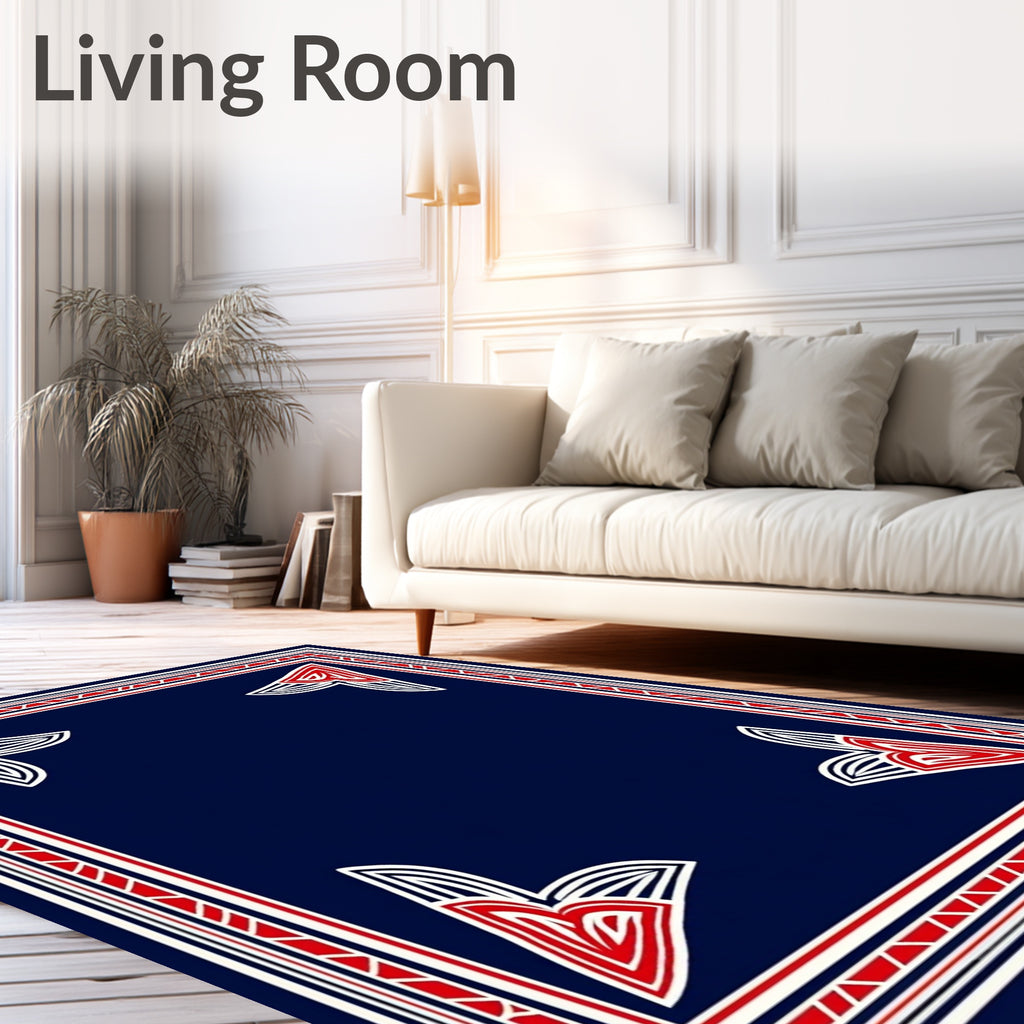 Bold Red White Navy Geometric Corners Rug
