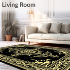 Ornate Gold Floral Medallion Black Rug
