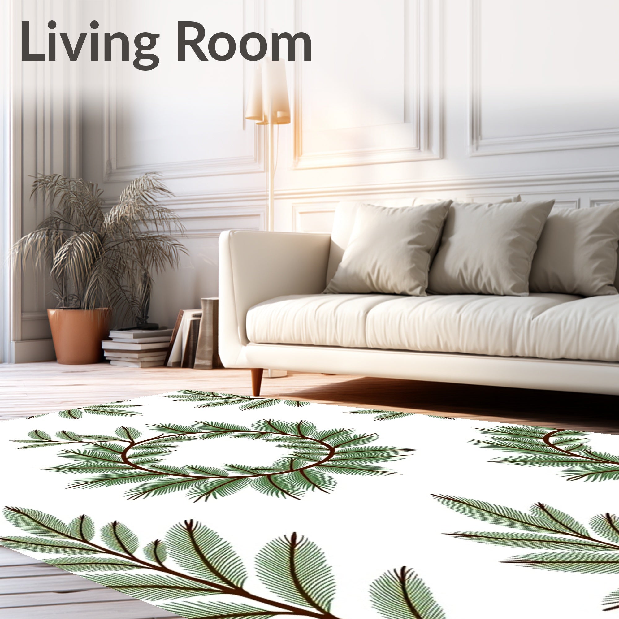 Forest Green Pine Wreath Branches Rug