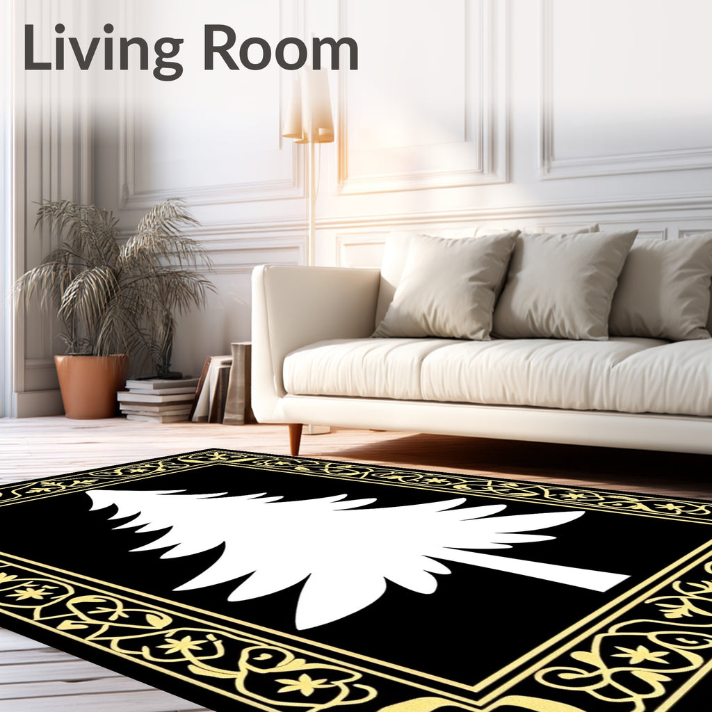 Elegant White Tree Black Gold Border Rug