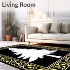 Elegant White Tree Black Gold Border Rug