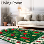 Red Cardinal Evergreen Branch Christmas Rug