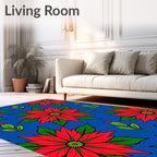 Red Floral Bloom Sapphire Background Rug