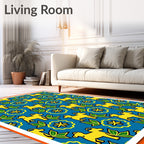Yellow Dog Blue Floral Whimsical Garden Rug