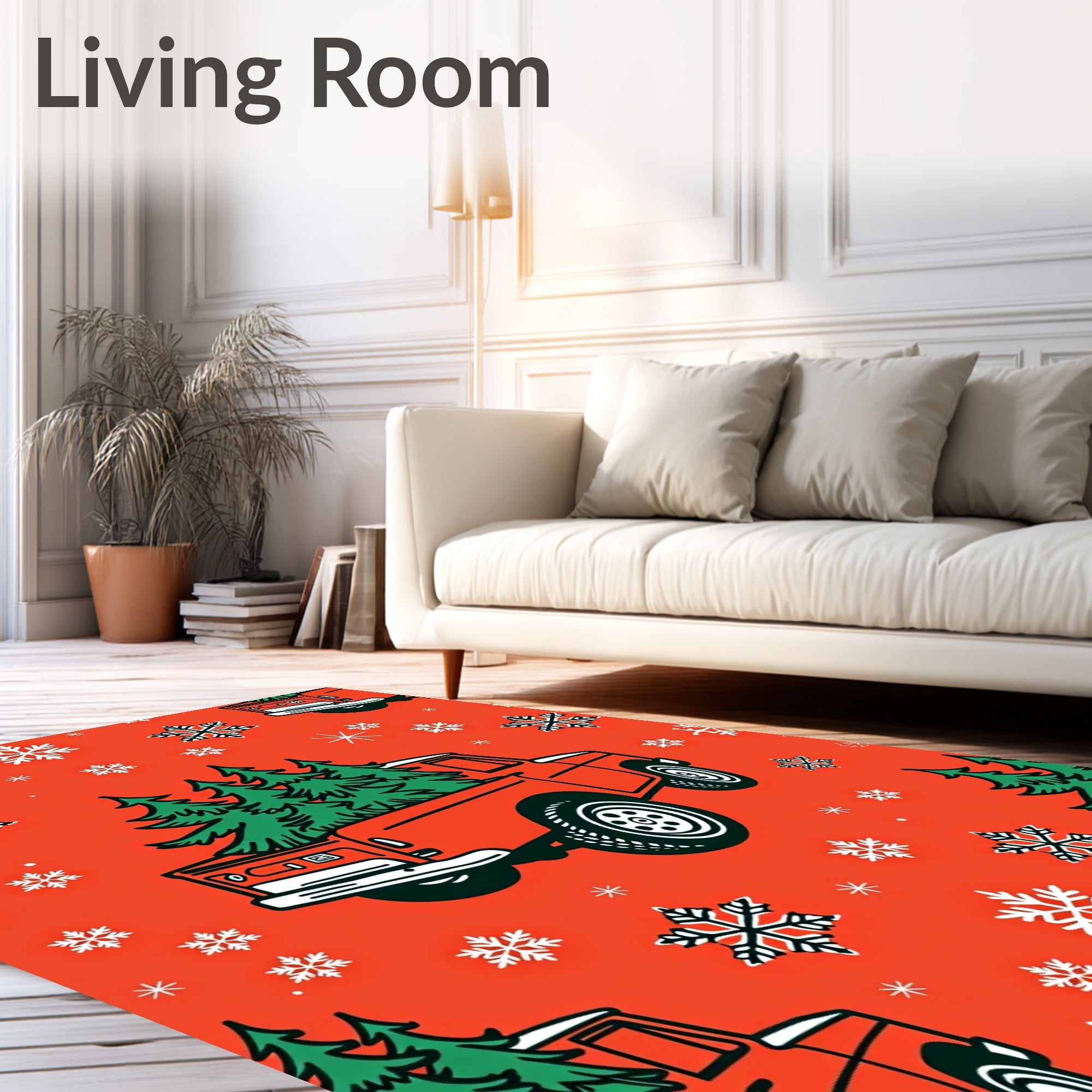 Red Orange Truck Snowflakes Collection Rug