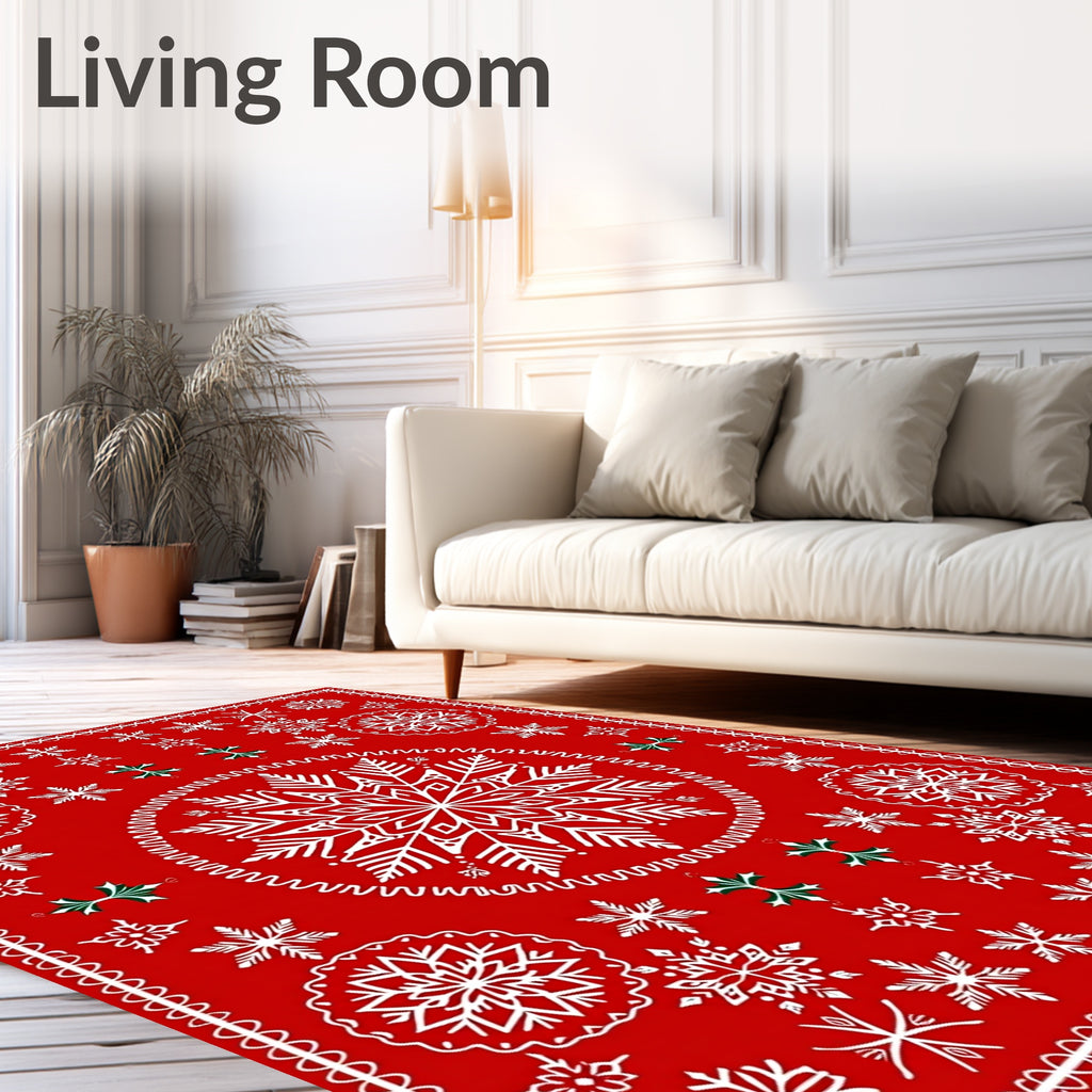 Festive Red Snowflakes Holiday Rug