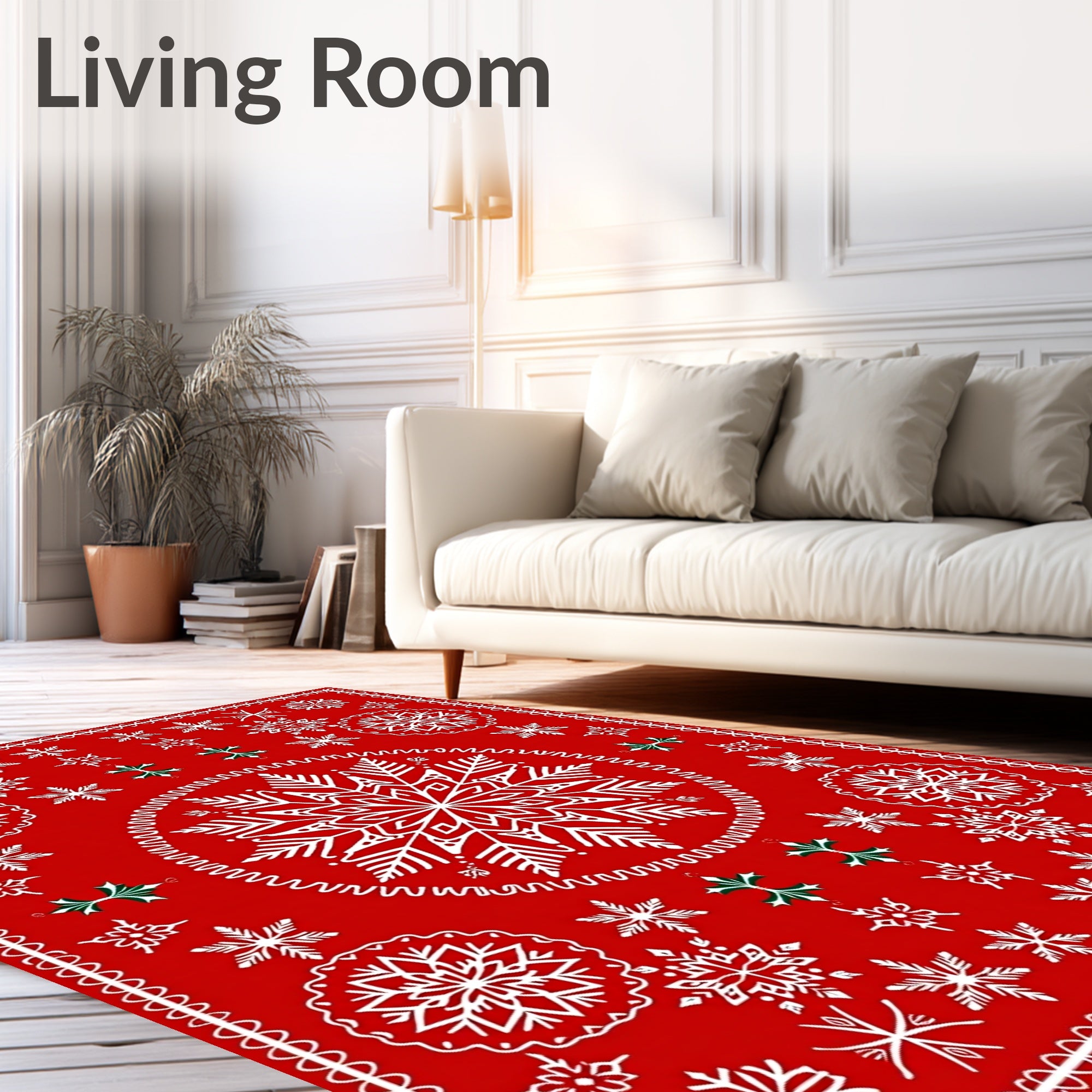 Festive Red Snowflakes Holiday Rug