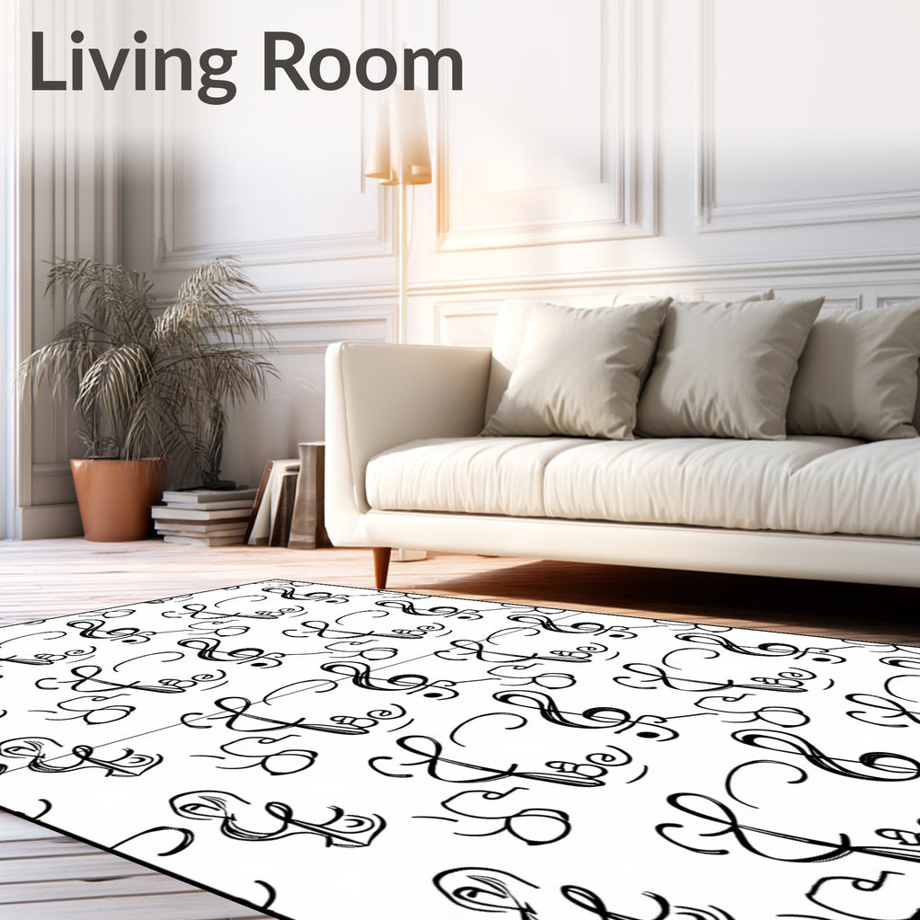 Black White Treble Clef Repeating Pattern Rug