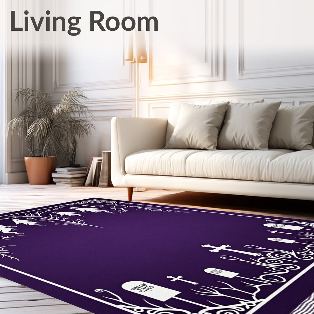 Spooky Purple Ghost Tree Graveyard Rug