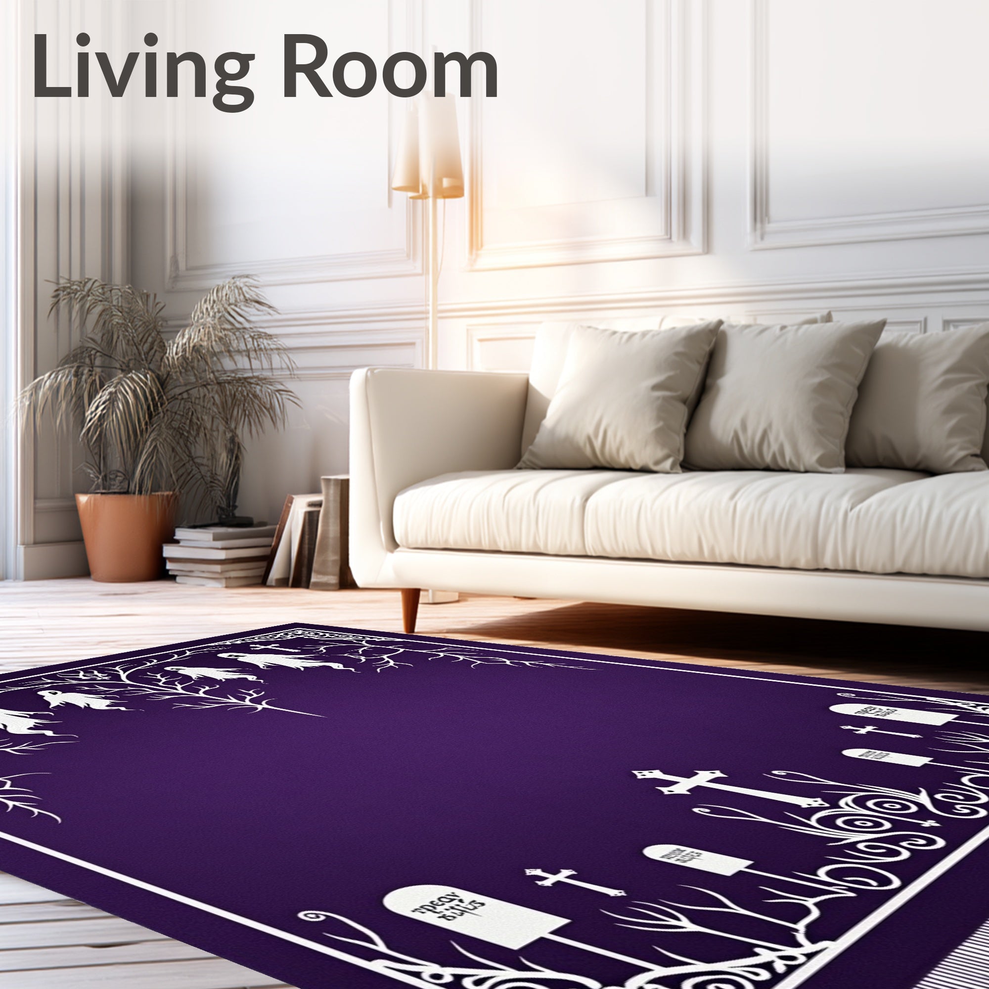 Spooky Purple Ghost Tree Graveyard Rug