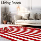 Festive Red Green Ornament Swirl Stripes Rug