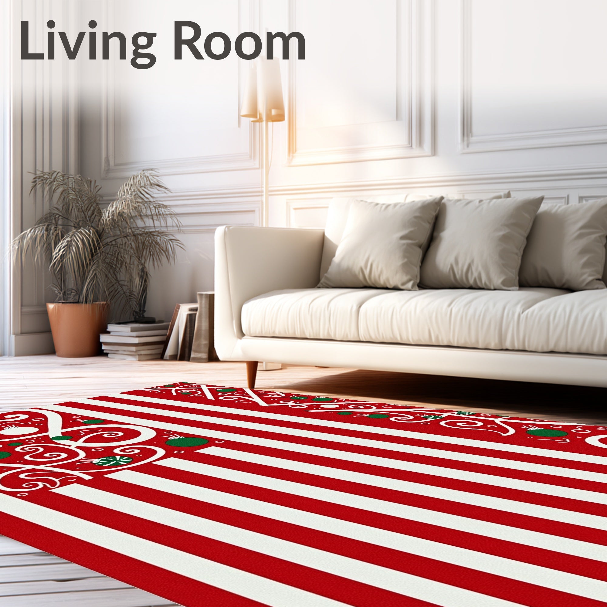 Festive Red Green Ornament Swirl Stripes Rug