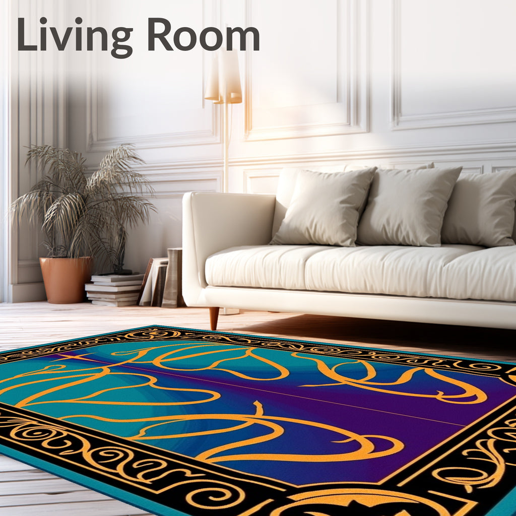 Elegant Gold Ornate Teal Arch Rug