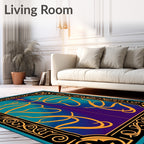 Elegant Gold Ornate Teal Arch Rug