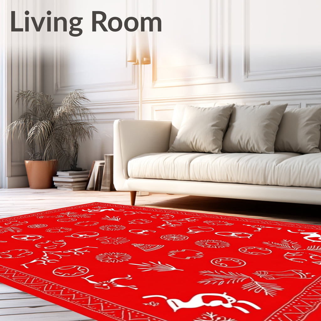 Global Red Primitive Animal Medallion Rug