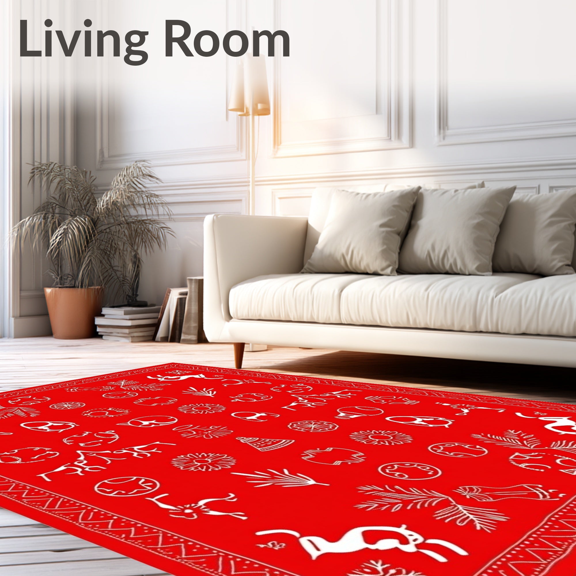 Global Red Primitive Animal Medallion Rug