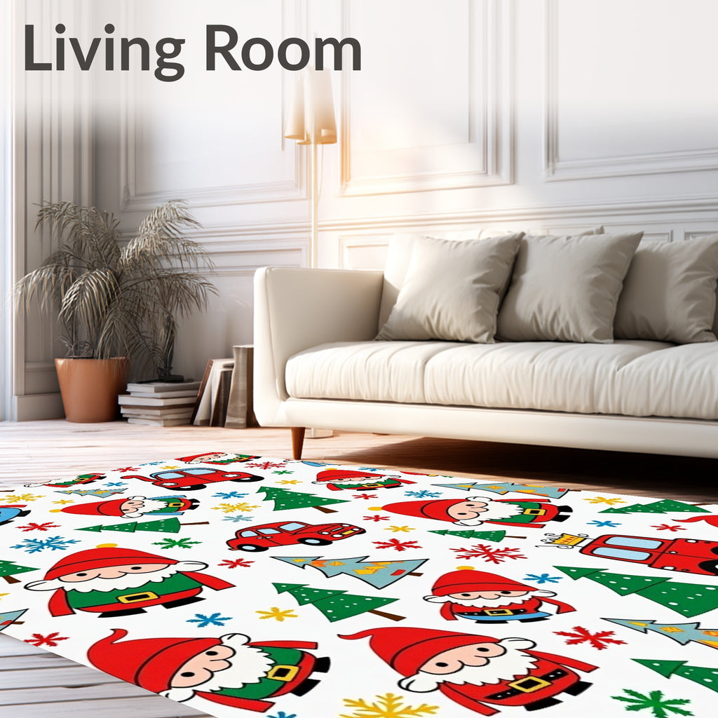 Festive Santa Trees Cars Snowflakes Rug