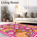 Playful Tiger Snowflake Whimsical Pink Rug