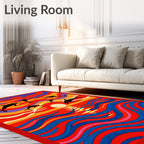 Vibrant Sunset Dolphin Wave Scene Rug