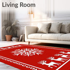 Red White Snowflake Reindeer Border Rug