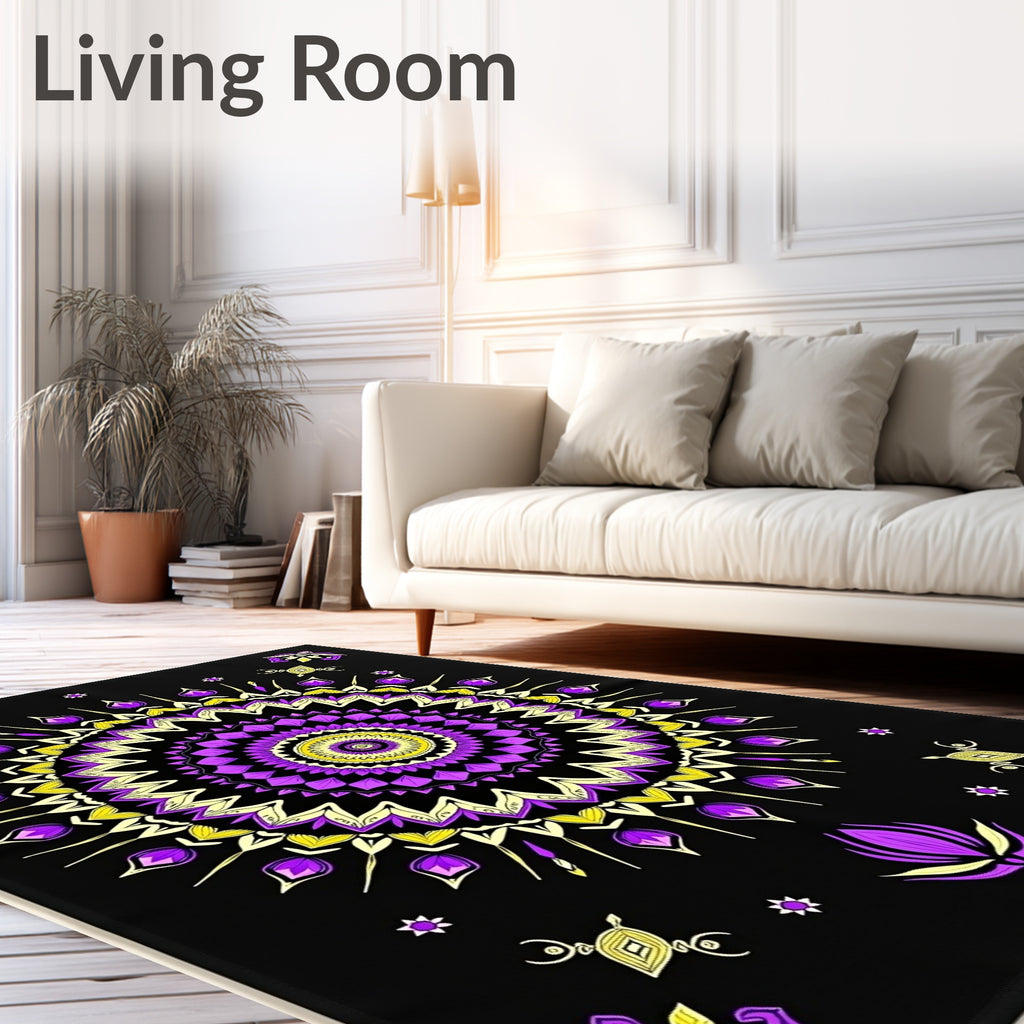 Vibrant Purple Yellow Medallion Mandala Rug