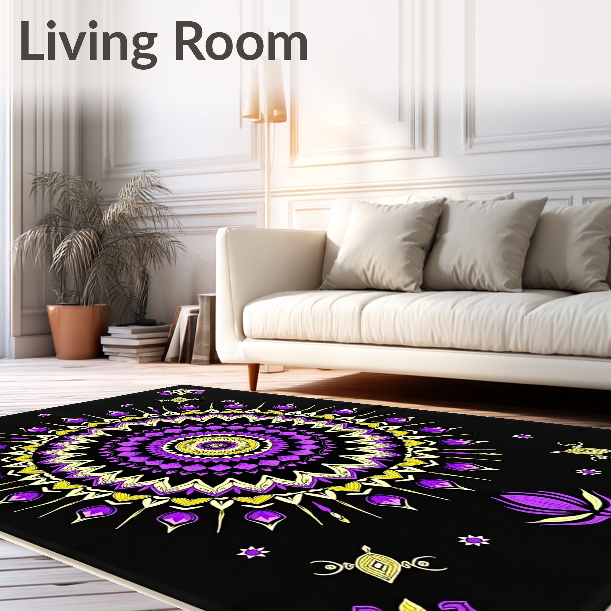 Vibrant Purple Yellow Medallion Mandala Rug