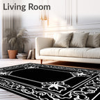 White Floral Scrollwork Border Rug