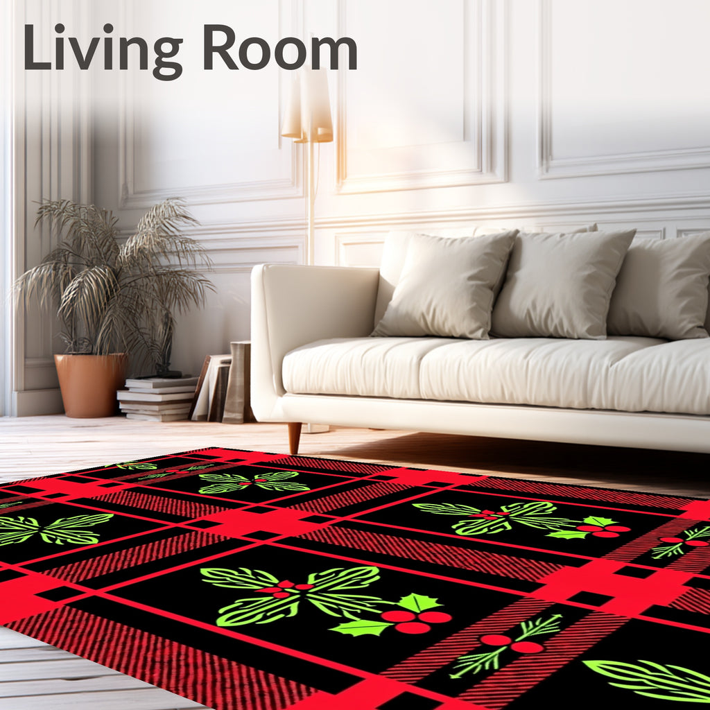 Red Black Plaid Holly Flourish Rug