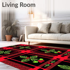 Red Black Plaid Holly Flourish Rug
