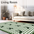 Forest Green Gingham Deer Tableau Rug
