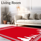 Red Train Pine Forest Border Rug