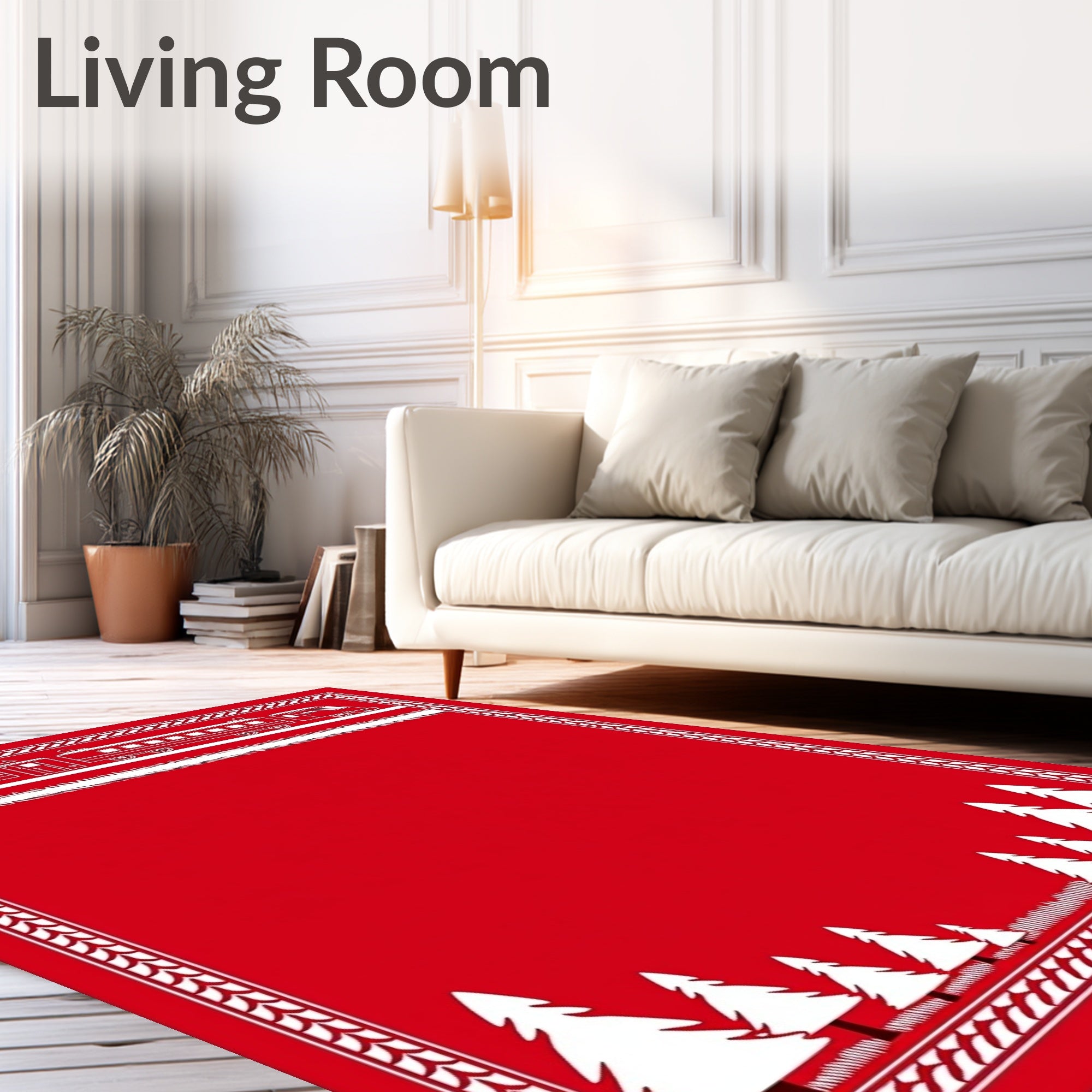 Red Train Pine Forest Border Rug