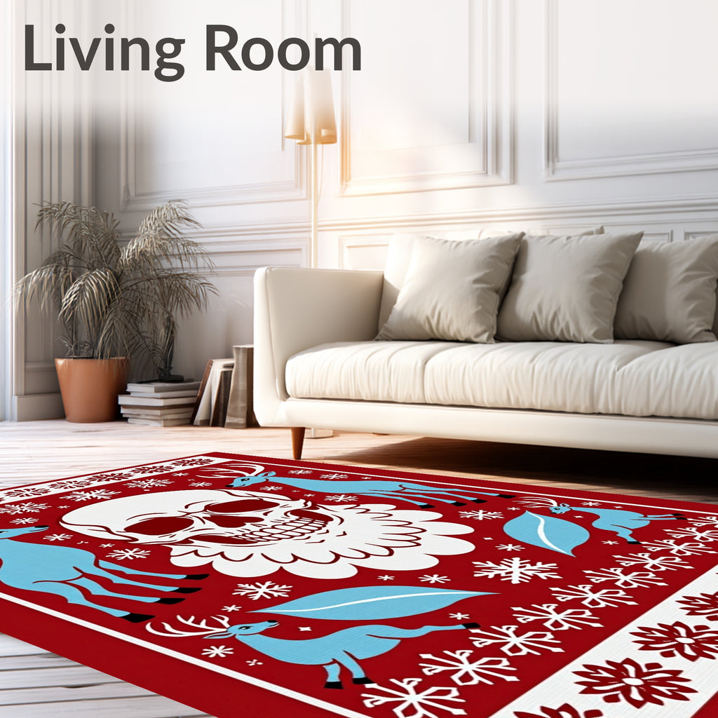 Gothic Red Snowflake Skull Deer Rug