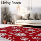 Crimson White Snowflake Cluster Medallion Rug