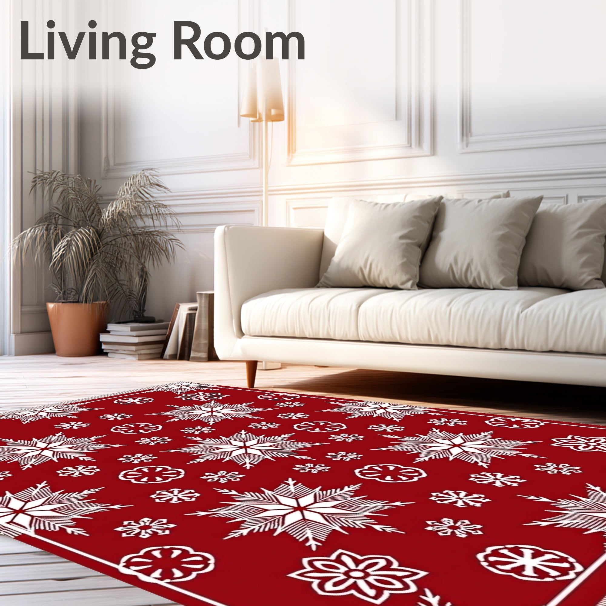 Crimson White Snowflake Cluster Medallion Rug