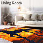 Black Horse Amidst Sunset Waves Rug