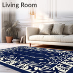 Navy White Floral Archway Rug
