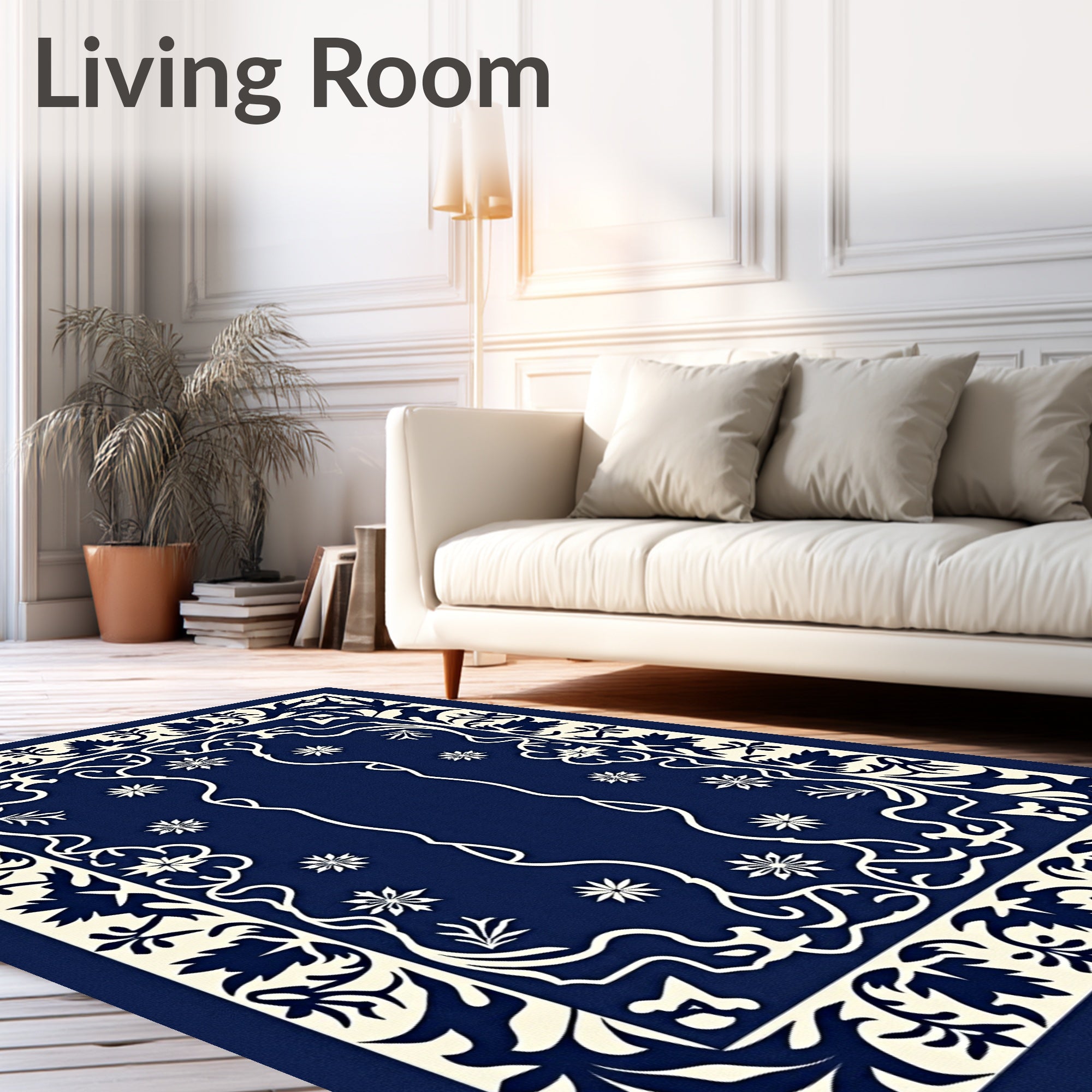 Navy White Floral Archway Rug