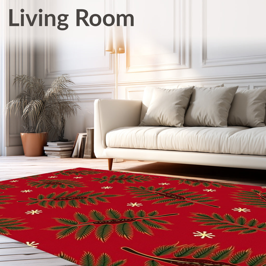 Crimson Red Festive Foliage Snowflakes Rug