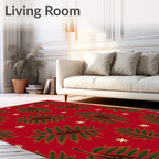 Crimson Red Festive Foliage Snowflakes Rug