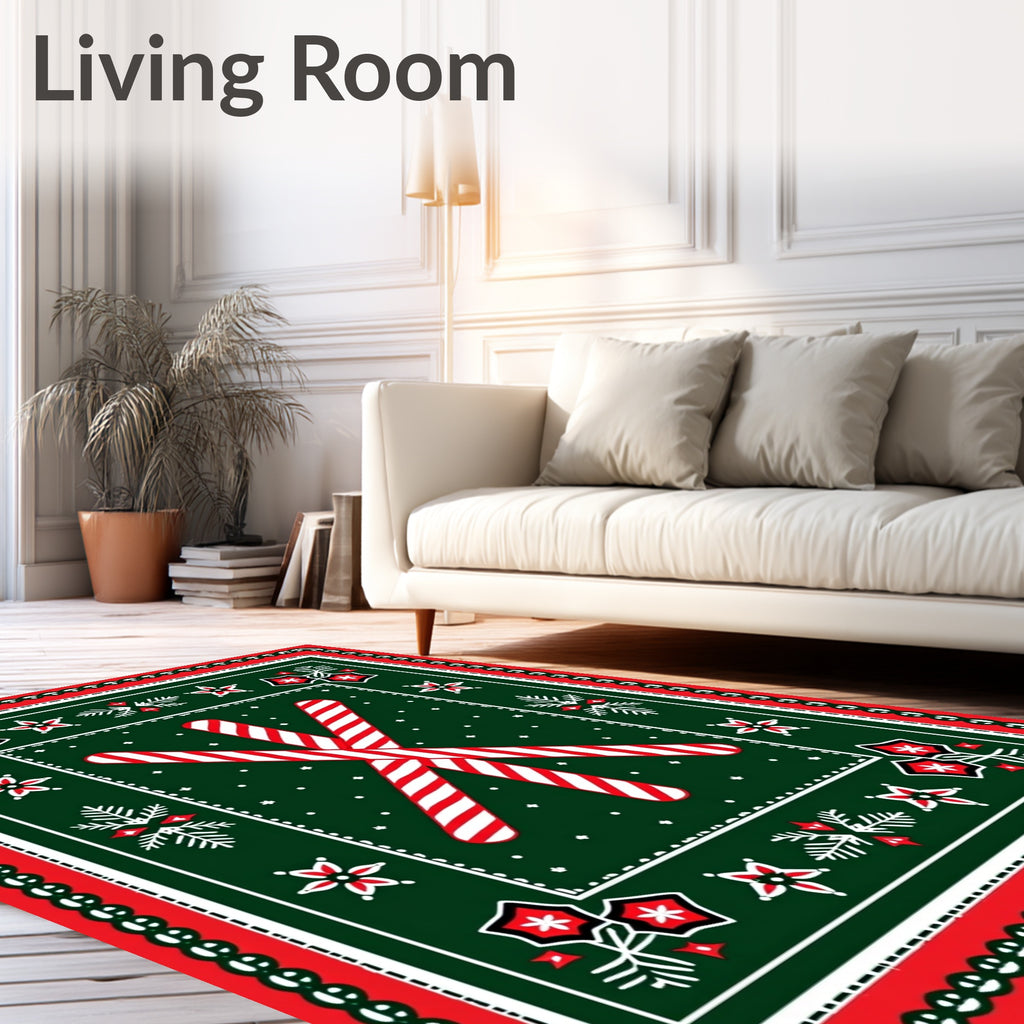 Crimson White Candy Cane Foliate Border Rug