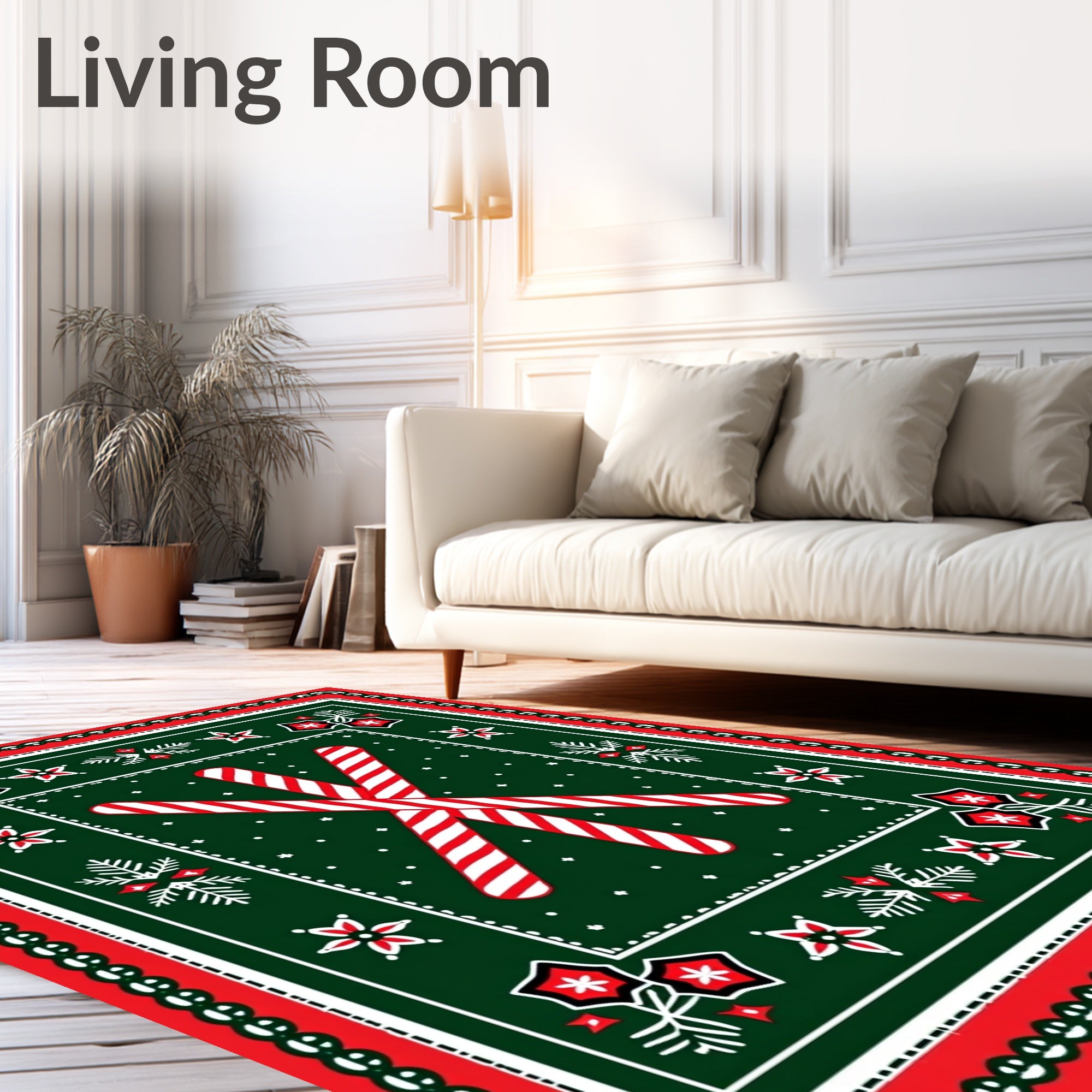Crimson White Candy Cane Foliate Border Rug