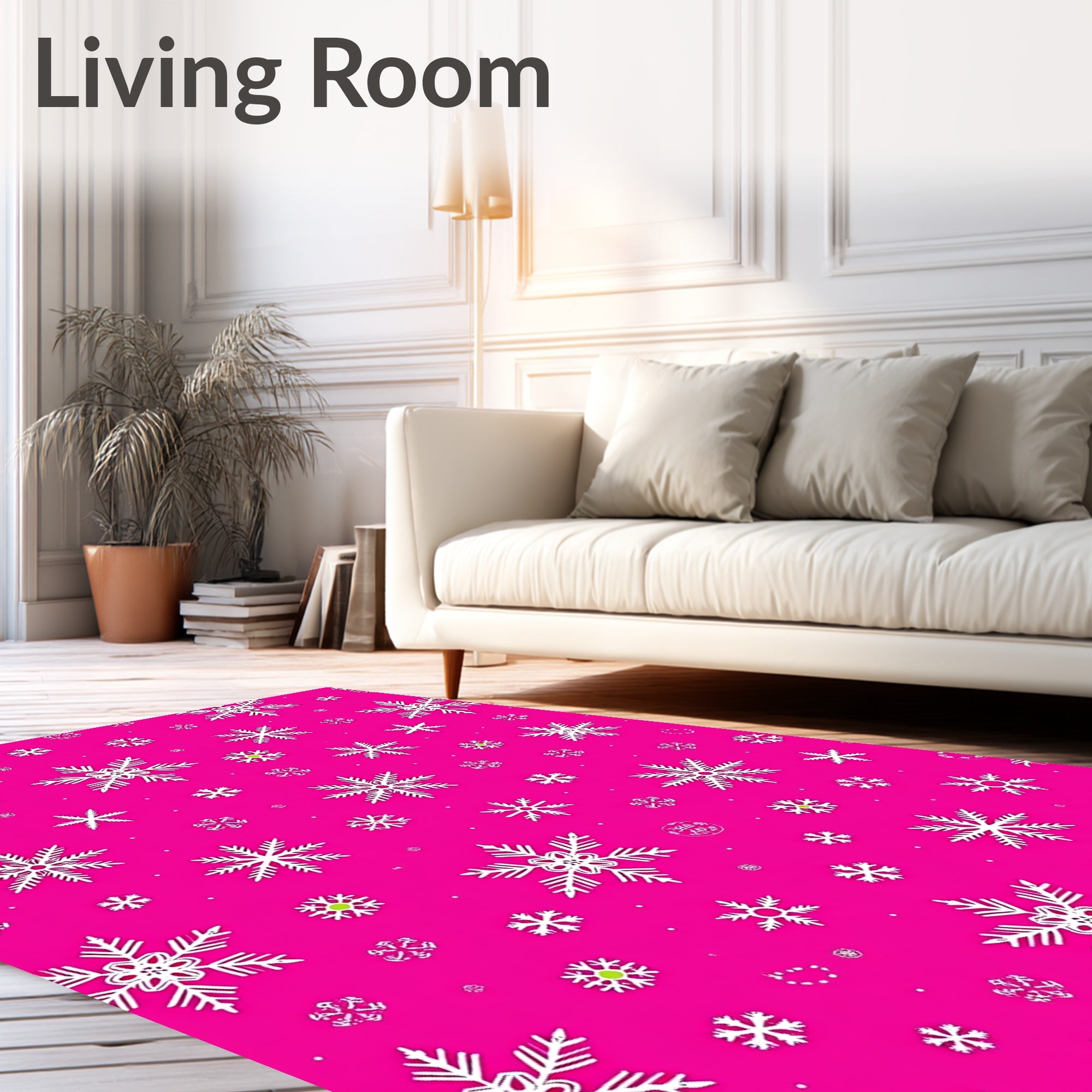 Bright Pink White Snowflake Scatter Rug