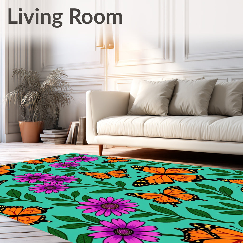 Orange Butterfly Blossom Garden Rug