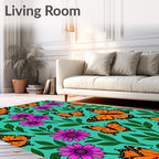 Orange Butterfly Blossom Garden Rug