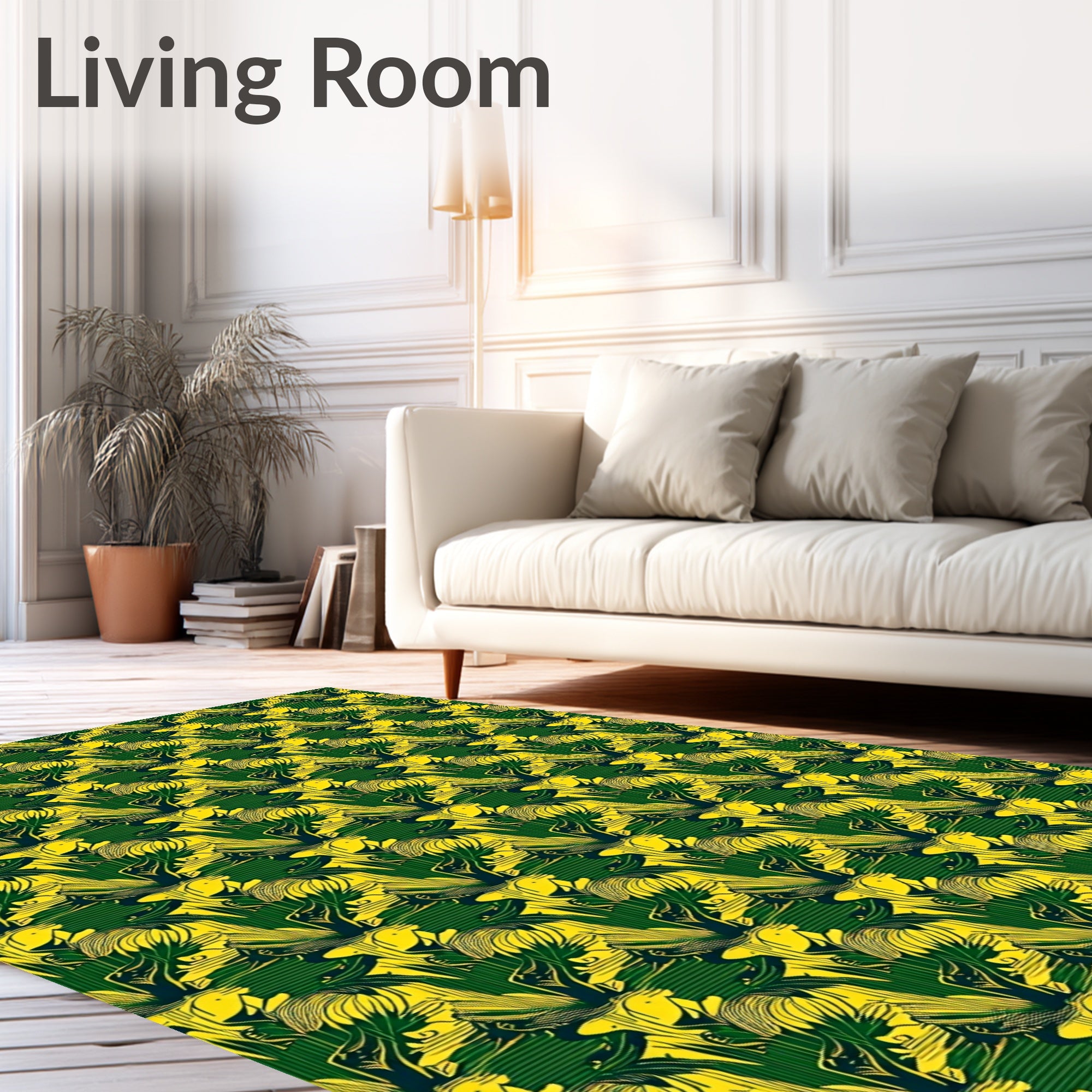 Bold Green Yellow Tropical Foliage Rug