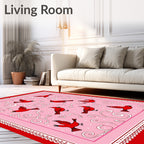 Red Cardinal Birds Pink Swirls Rug