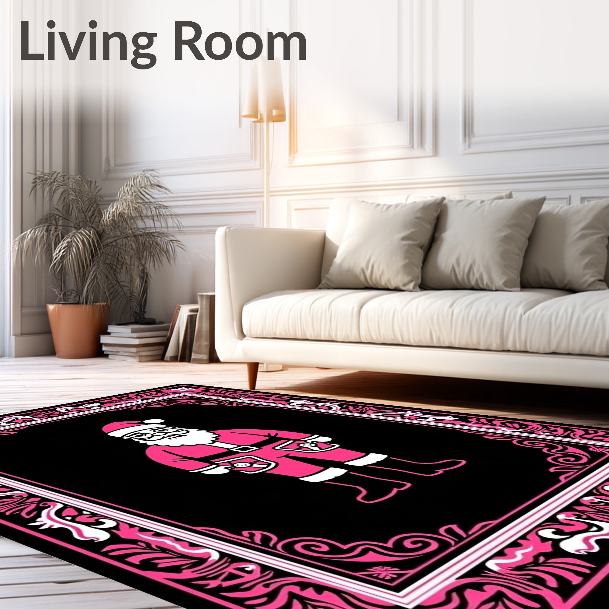 Hot Pink Santa Ornamented Border Rug