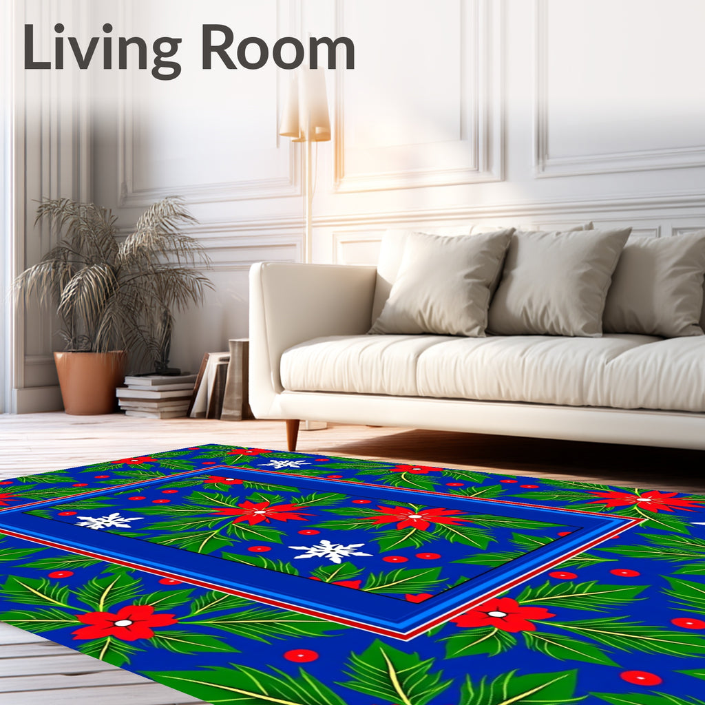 Vibrant Red Poinsettia Snowflake Garland Rug