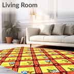 Yellow Red Lattice Festive Figures Medallion Rug